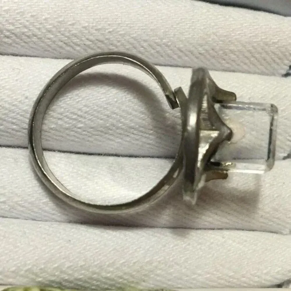 Vintage Silver Tone Blue Coated Glass Cube Ring Adjustable Band Size 7.25